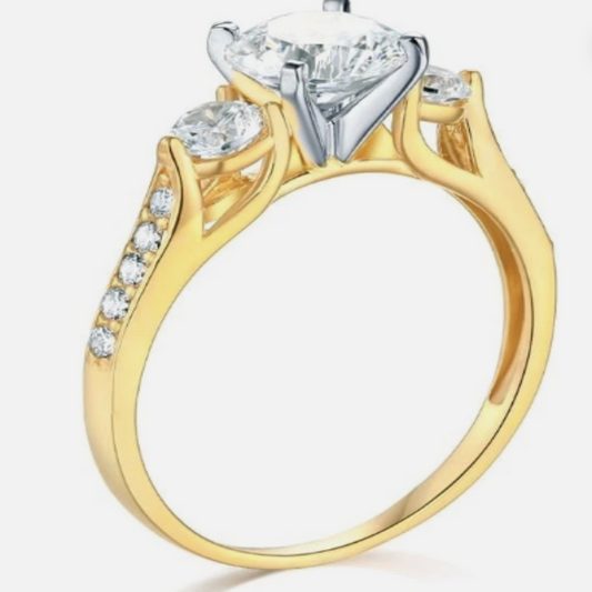 2.25 Ct 3-Stone Real 14K Yellow Gold Simulated Diamond Engagement Wedding Ring