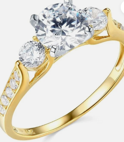 2.25 Ct 3-Stone Real 14K Yellow Gold Simulated Diamond Engagement Wedding Ring