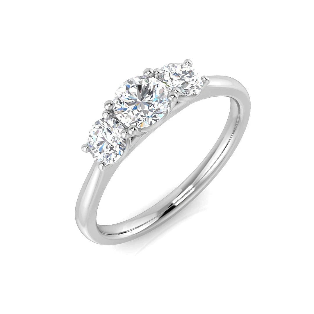 Diamond 3 Stone Wedding Ring 9k White Gold Ready 0.80Carat D-E/VS Lab Grown